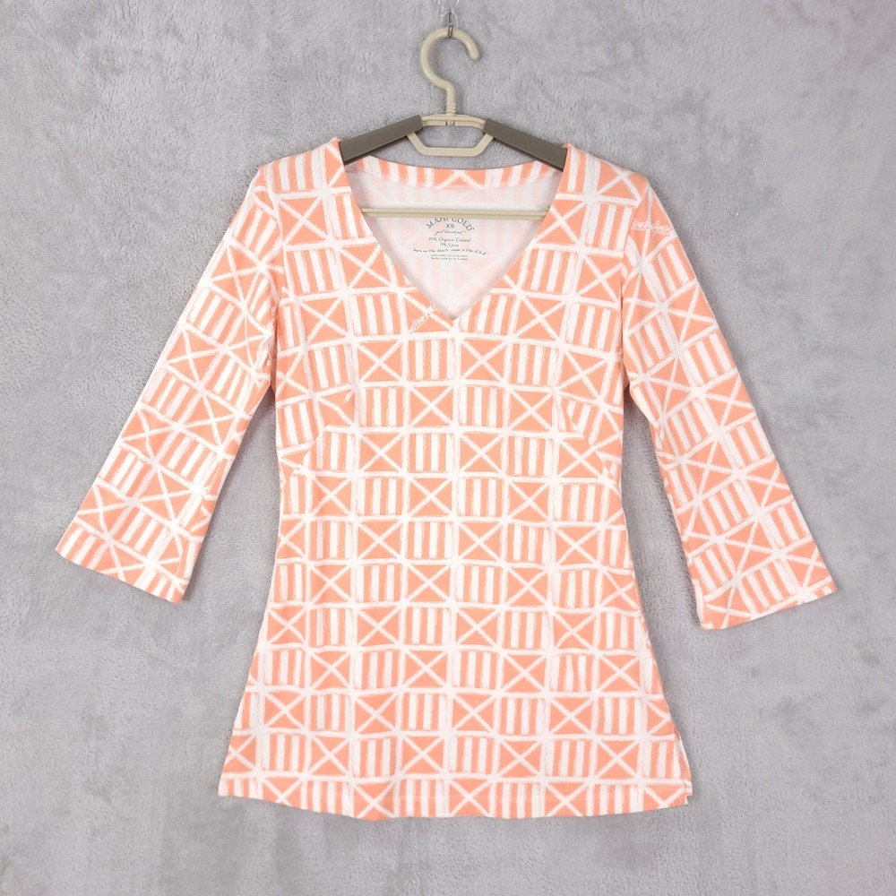 Mahi Gold Top Tunic Womens Size XS Organic Cotton 3/4 Sleeves Geometric Aztec